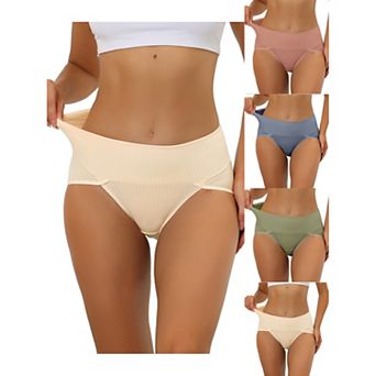 5 Packs Women's Hi-cut Ribbed High Waist Tummy Control Underwear, Available In Plus Size Multi-color