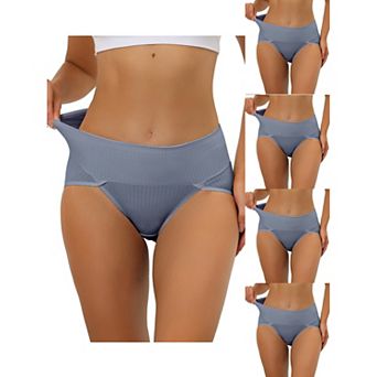 5 Packs Women's Hi-cut Ribbed High Waist Tummy Control Underwear, Available In Plus Size Multi-color