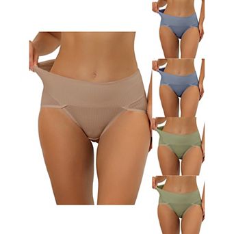 5 Packs Women's Hi-cut Ribbed High Waist Tummy Control Underwear, Available In Plus Size Multi-color
