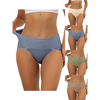 5 Packs Women's Hi-cut Ribbed High Waist Tummy Control Underwear, Available In Plus Size Multi-color