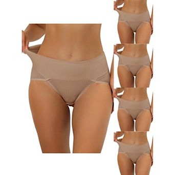 5 Packs Women's Hi-cut Ribbed High Waist Tummy Control Underwear, Available In Plus Size Multi-color