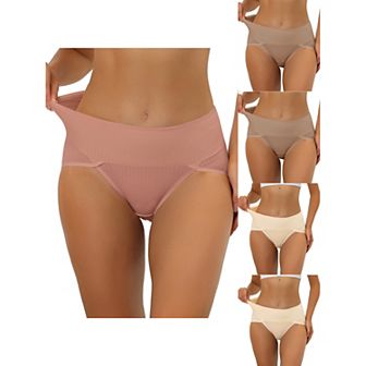 5 Packs Women's Hi-cut Ribbed High Waist Tummy Control Underwear, Available In Plus Size Multi-color