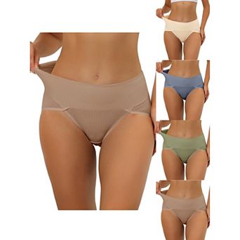5 Packs Women's Hi-cut Ribbed High Waist Tummy Control Underwear, Available In Plus Size Multi-color