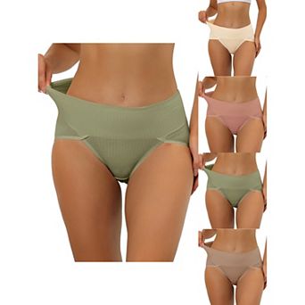 5 Packs Women's Hi-cut Ribbed High Waist Tummy Control Underwear, Available In Plus Size Multi-color