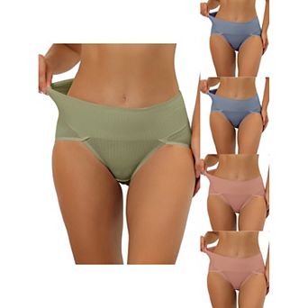 5 Packs Women's Hi-cut Ribbed High Waist Tummy Control Underwear, Available In Plus Size Multi-color
