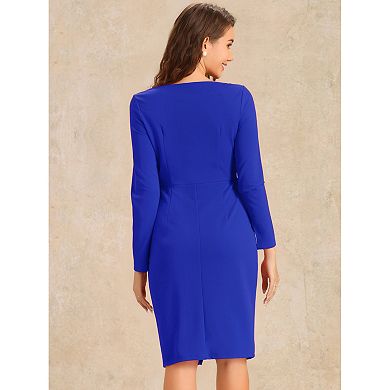 Boat Neck Dress for Women's Long Sleeves Ruched Wear to Work Split Sheath Dress