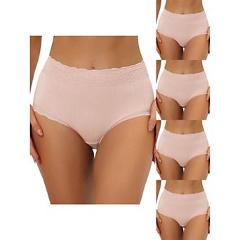 5 Packs Women's High Waist Underwear Tummy Control Comfortable Lace Trim Ribbed Panties