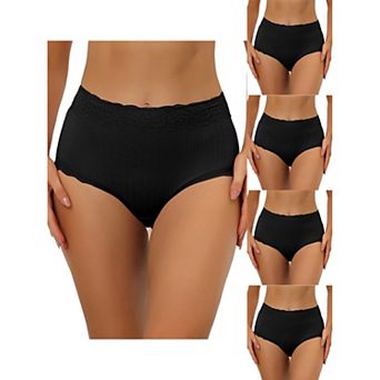 5 Packs Women's High Waist Underwear Tummy Control Comfortable Lace Trim Ribbed Panties