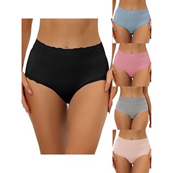 5 Packs Women's High Waist Underwear Tummy Control Comfortable Lace Trim Ribbed Panties