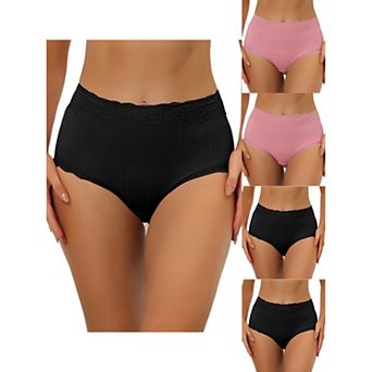 5 Packs Women's High Waist Underwear Tummy Control Comfortable Lace Trim Ribbed Panties