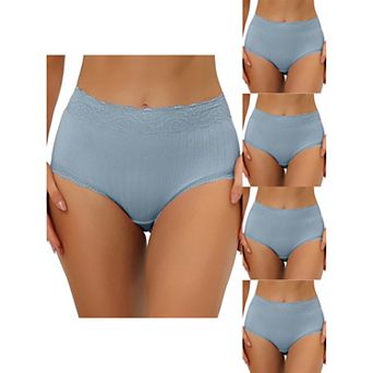 5 Packs Women's High Waist Underwear Tummy Control Comfortable Lace Trim Ribbed Panties