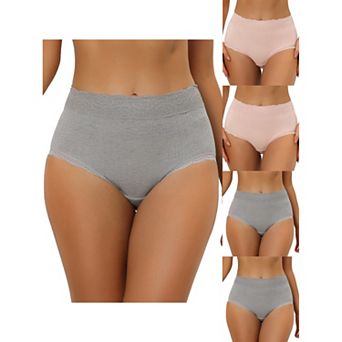 5 Packs Women's High Waist Underwear Tummy Control Comfortable Lace Trim Ribbed Panties