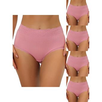 5 Packs Women's High Waist Underwear Tummy Control Comfortable Lace Trim Ribbed Panties