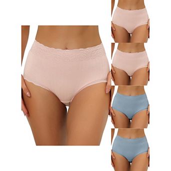 5 Packs Women's High Waist Underwear Tummy Control Comfortable Lace Trim Ribbed Panties