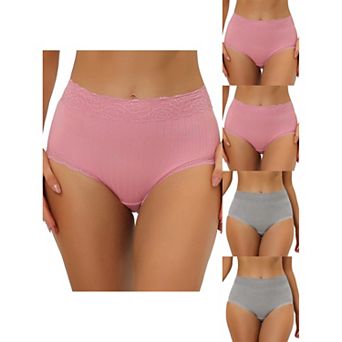 5 Packs Women's High Waist Underwear Tummy Control Comfortable Lace Trim Ribbed Panties