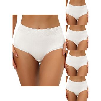 5 Packs Women's High Waist Underwear Tummy Control Comfortable Lace Trim Ribbed Panties