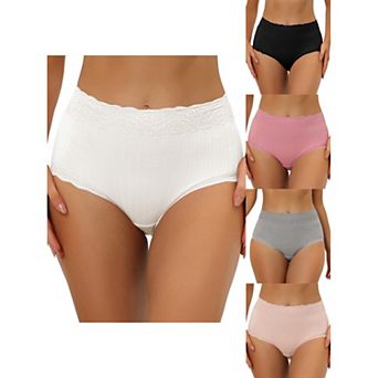 5 Packs Women's High Waist Underwear Tummy Control Comfortable Lace Trim Ribbed Panties