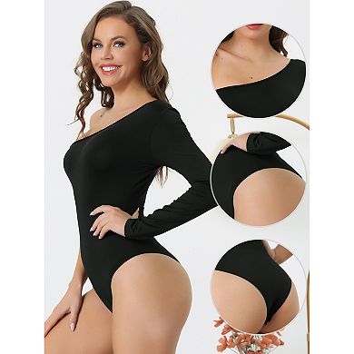 2 Packs Women's One Piece Bodysuit One Shoulder Stretchy Long Sleeve Bodycon Leotard Jumpsuit