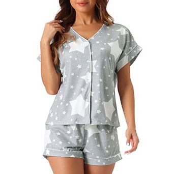 Women's Summer Pajama Two Piece Set Button Short Sleeve Shorts Modal Loungewear