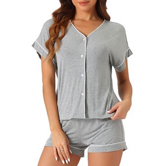 Women's Summer Pajama Two Piece Set Button Short Sleeve Shorts Modal Loungewear