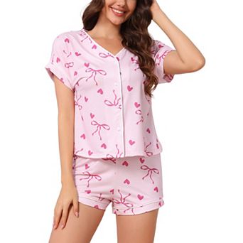 Women's Summer Pajama Two Piece Set Button Short Sleeve Shorts Modal Loungewear