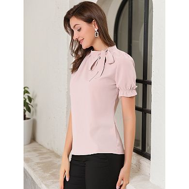 2 Packs Women's Bow Tie Neck Tops Elegant Office Short Sleeve Blouse