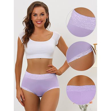 5 Packs Women's Cotton Underwear High-rise Lace Trim Tummy Control Full Coverage Brief Muti-color