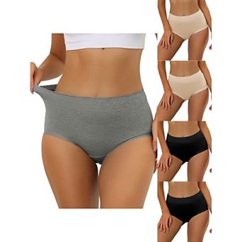 5 Packs Women's Cotton Underwear High-rise Lace Trim Tummy Control Full Coverage Brief Muti-color