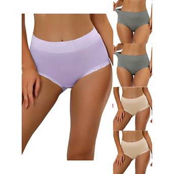 5 Packs Women's Cotton Underwear High-rise Lace Trim Tummy Control Full Coverage Brief Muti-color