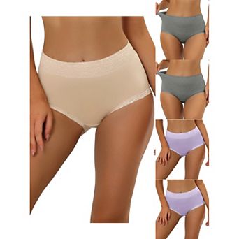 5 Packs Women's Cotton Underwear High-rise Lace Trim Tummy Control Full Coverage Brief Muti-color