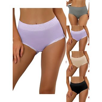 5 Packs Women's Cotton Underwear High-rise Lace Trim Tummy Control Full Coverage Brief Muti-color