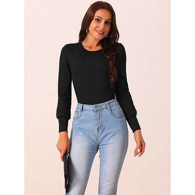 Women's Crewneck Long Sleeve Bodysuit Blouse Casual Tops