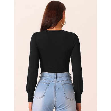 Women's Crewneck Long Sleeve Bodysuit Blouse Casual Tops