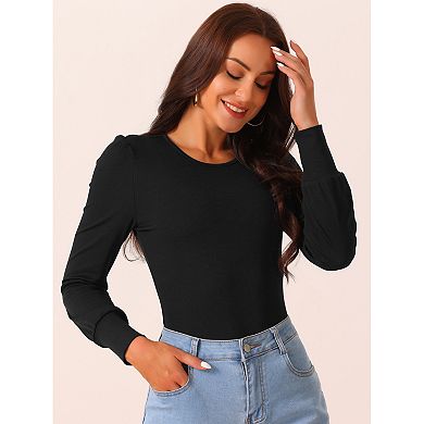 Women's Crewneck Long Sleeve Bodysuit Blouse Casual Tops