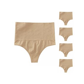 5 Packs Women's Tummy Control Thong Panties Shapewear Slimmer High Waist Non-marking Briefs
