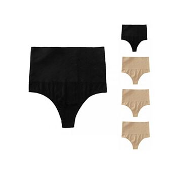 5 Packs Women's Tummy Control Thong Panties Shapewear Slimmer High Waist Non-marking Briefs
