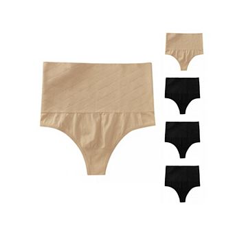 5 Packs Women's Tummy Control Thong Panties Shapewear Slimmer High Waist Non-marking Briefs