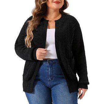 Plus Size Cardigan For Women Classic Long Sleeve Lightweight Sweaters With Pockets