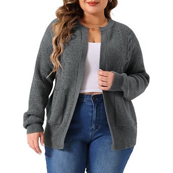 Plus Size Cardigan For Women Classic Long Sleeve Lightweight Sweaters With Pockets
