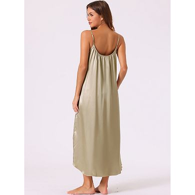 Womens Satin Nightgown V Neck Sleeveless Sleepwear Silky Chemise Dress Soft Long Nightwear