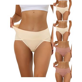 5 Packs Women's Hi-cut Ribbed High Waist Tummy Control Underwear, Available In Plus Size