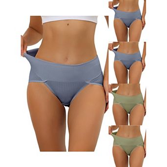 5 Packs Women's Hi-cut Ribbed High Waist Tummy Control Underwear, Available In Plus Size
