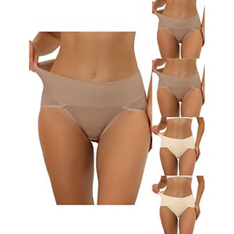 5 Packs Women's Hi-cut Ribbed High Waist Tummy Control Underwear, Available In Plus Size