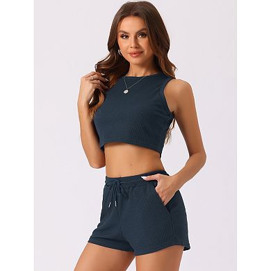Womens 2 Piece Lounge Sets Pajama Short Waffle Tank Fashion Suit Hot Girl Sleeveless Loungewear