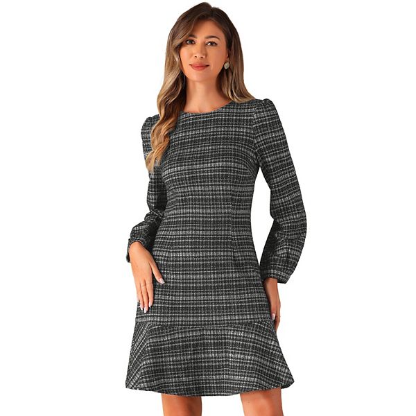 Long sleeve frayed hem tweed dress hotsell