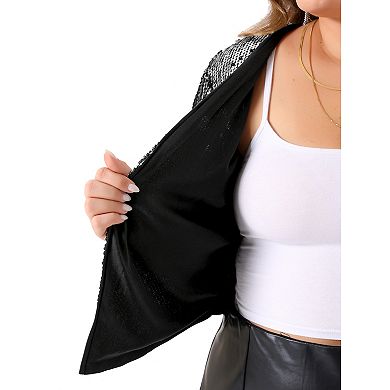 Plus Size Sequin Cardigan For Women Glitter Shiny Long Sleeve Shrug Bolero Jackets
