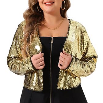 Plus Size Sequin Cardigan For Women Glitter Shiny Long Sleeve Shrug Bolero Jackets