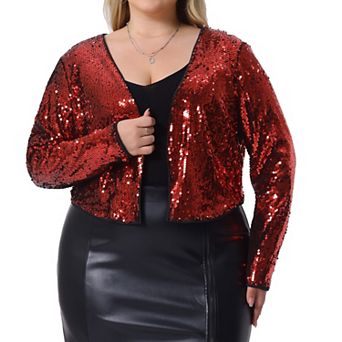 Plus Size Sequin Cardigan for Women Glitter Shiny Long Sleeve Shrug Bolero Jackets