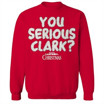 Men's You Serious Clark Text National Lampoon's Christmas Vacation Graphic Fleece Crew Sweatshirt
