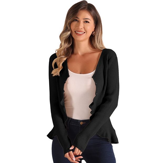 Long Sleeve Shrug For Women s Buttons Stretchy Ruffle V Neck Sweater Cardigan